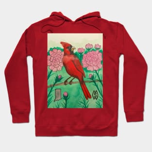 Indiana state bird and flower, the cardinal and peony Hoodie